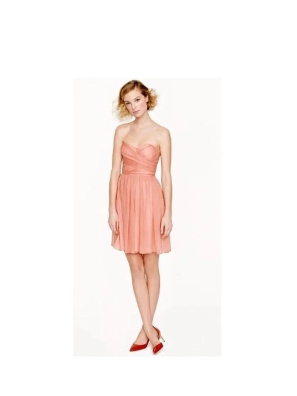 J. Crew Strapless Coral-Peach Chiffon Fit-and-Flare Dress